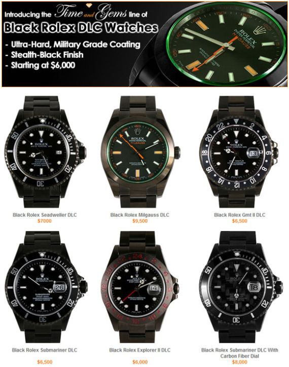 Custom Black DLC Coated Rolex Watches 