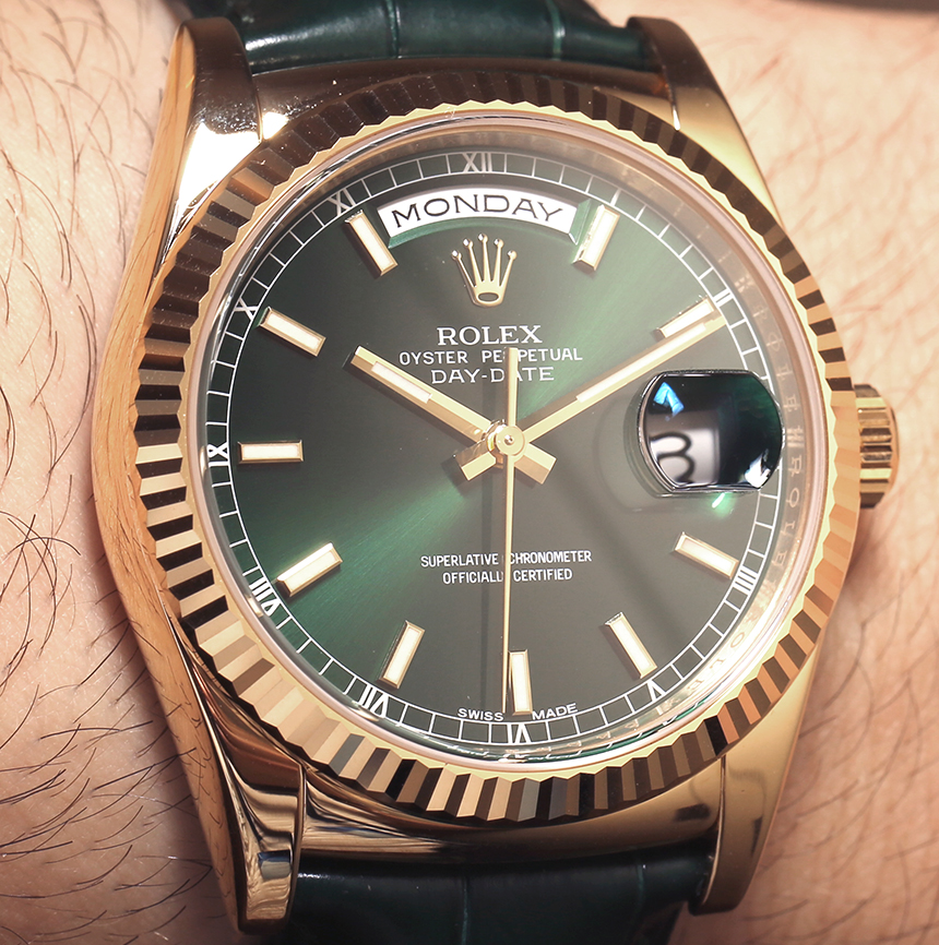 rolex day date green dial leather strap