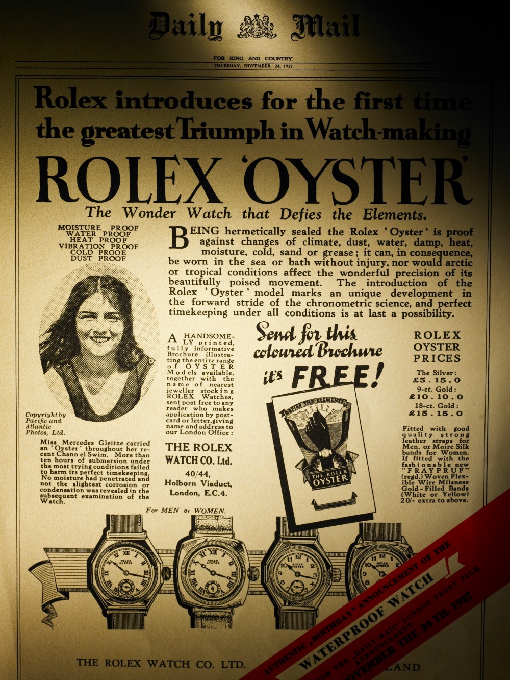 rolex oyster 1926 price
