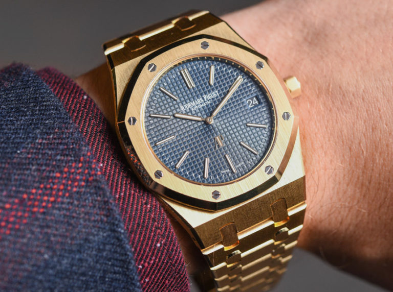 Audemars Piguet Extra-Thin Jumbo Royal Oak Ref. 15202 Gold Watch Hands ...