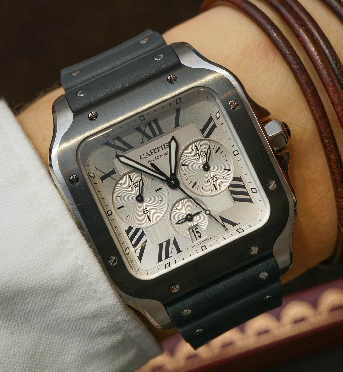 cartier santos 100 xl steel chronograph men's watch