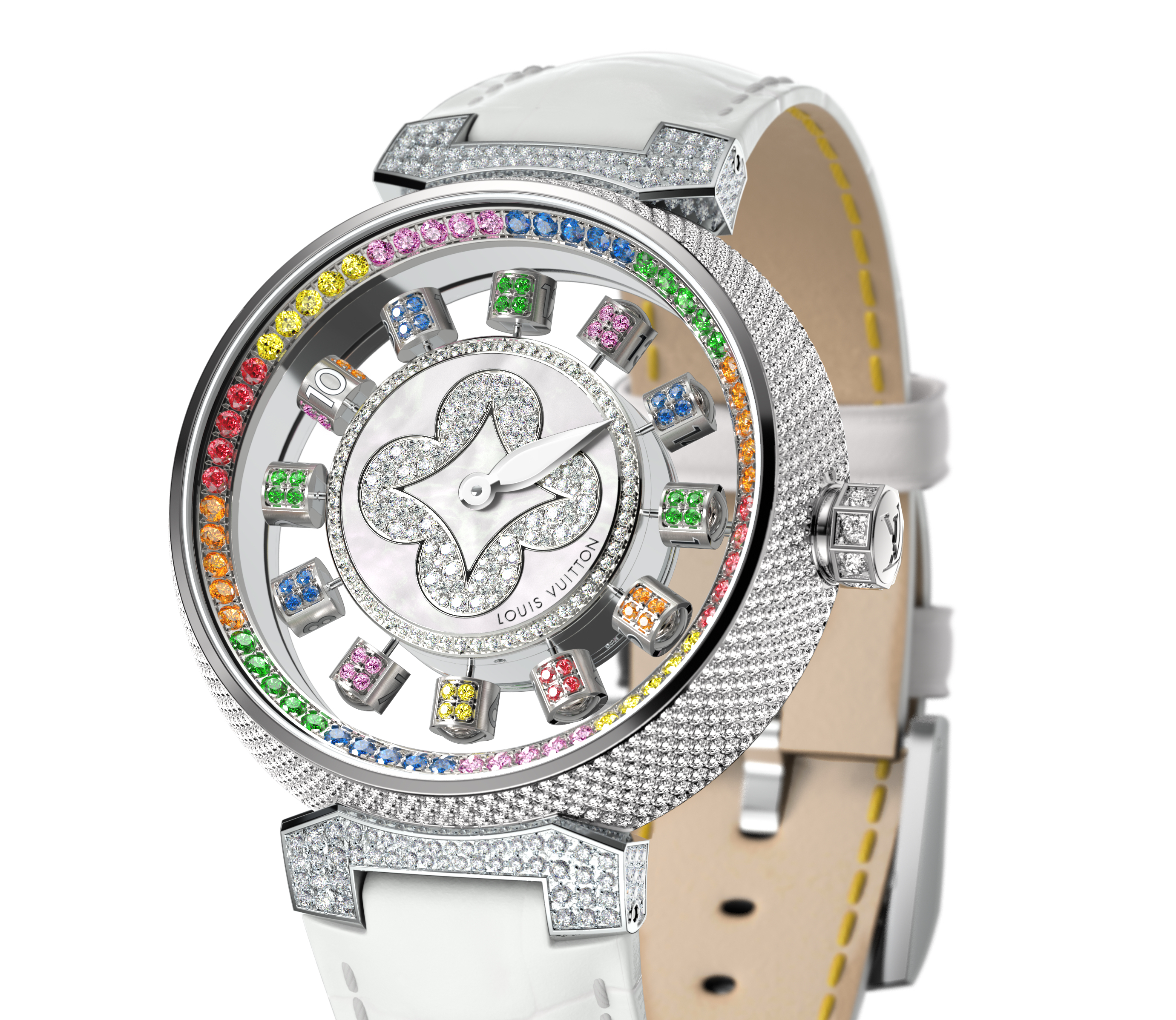 Watch Louis Vuitton Tambour Spin Time Air  Tambour Spin Time Q1EG60 White  Gold - Strap Alligator