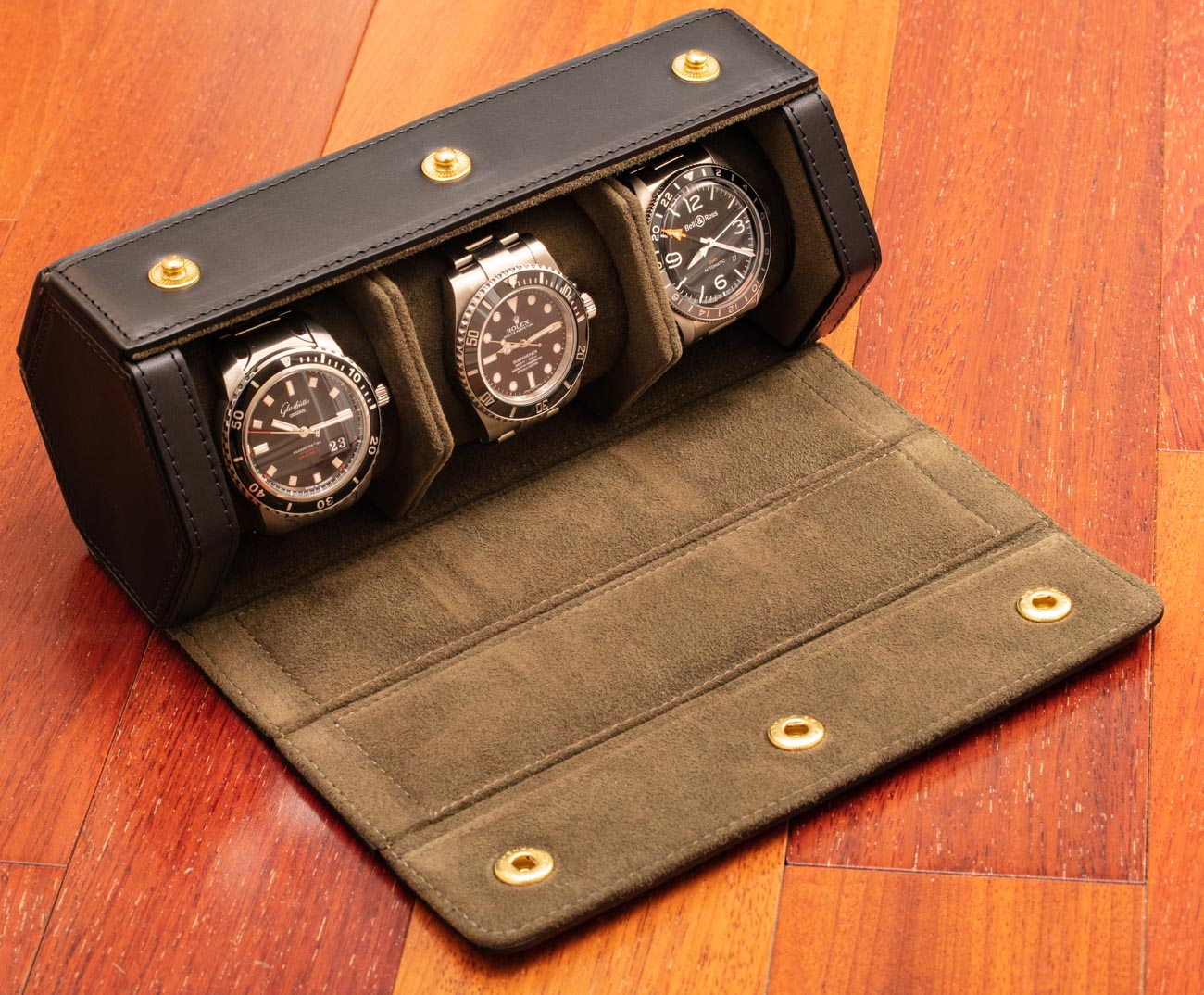 High quality leather watch rolls for up to three watches