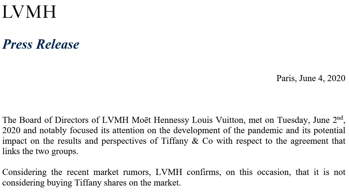 Paris-Based LVMH Luxury Conglomerate Appears To No Longer Be Buying New  York City-Based Tiffany & Co.