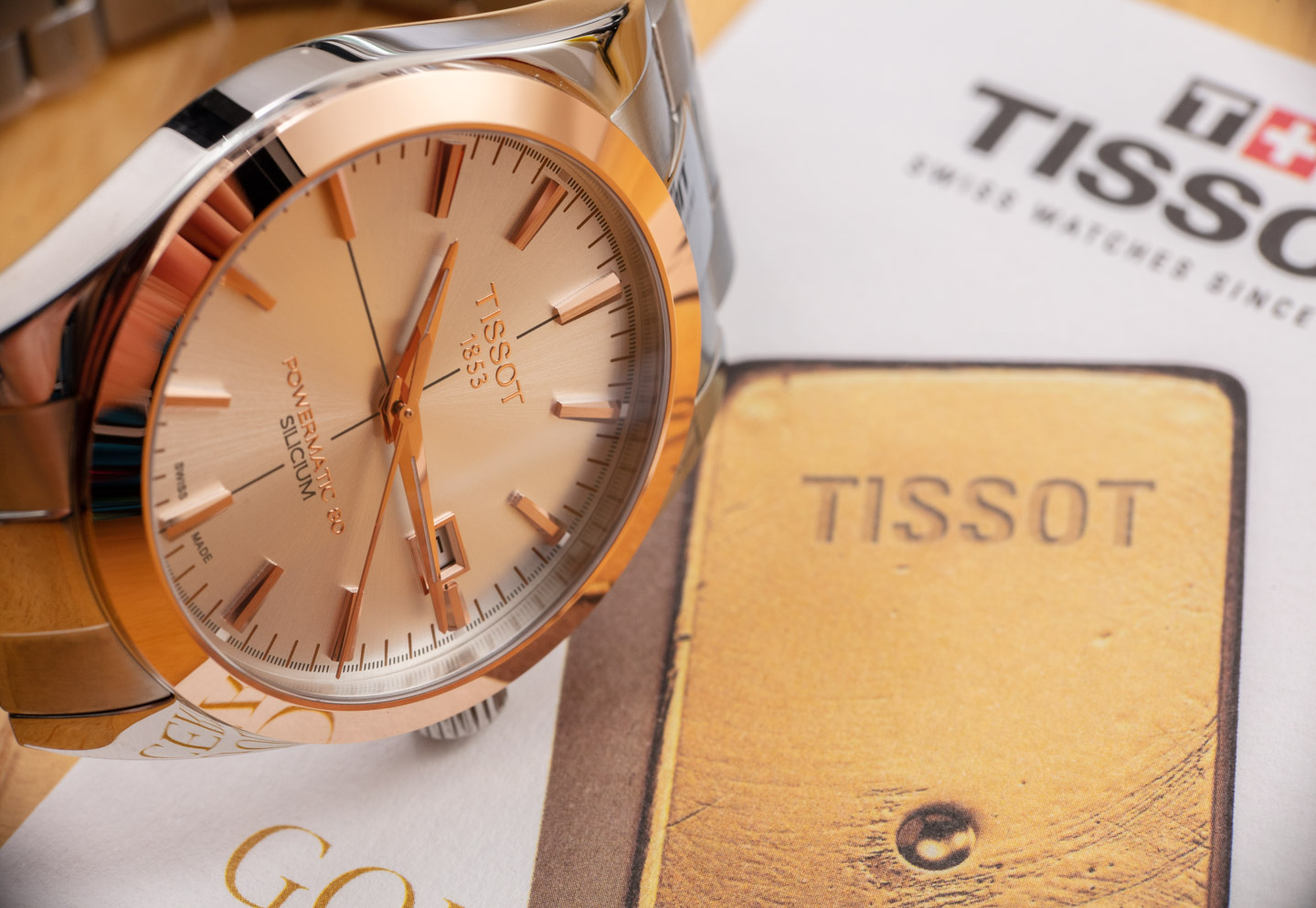 Grab this Tissot Gentleman Powermatic 80 Silicium Solid 18K Gold Bezel  T9274074604100 mens watch in your pocket budget|watchbrand