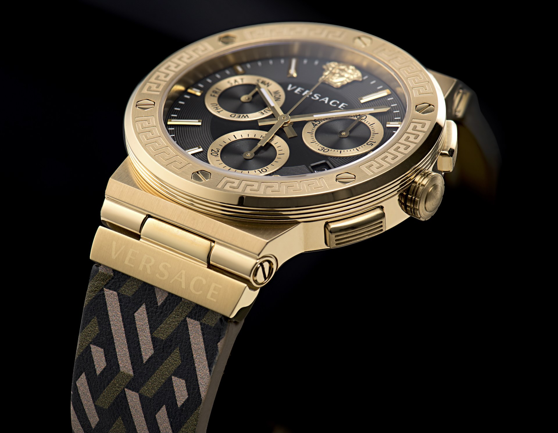 Versace Goes Bold and Gold With The Greca Logo Chrono