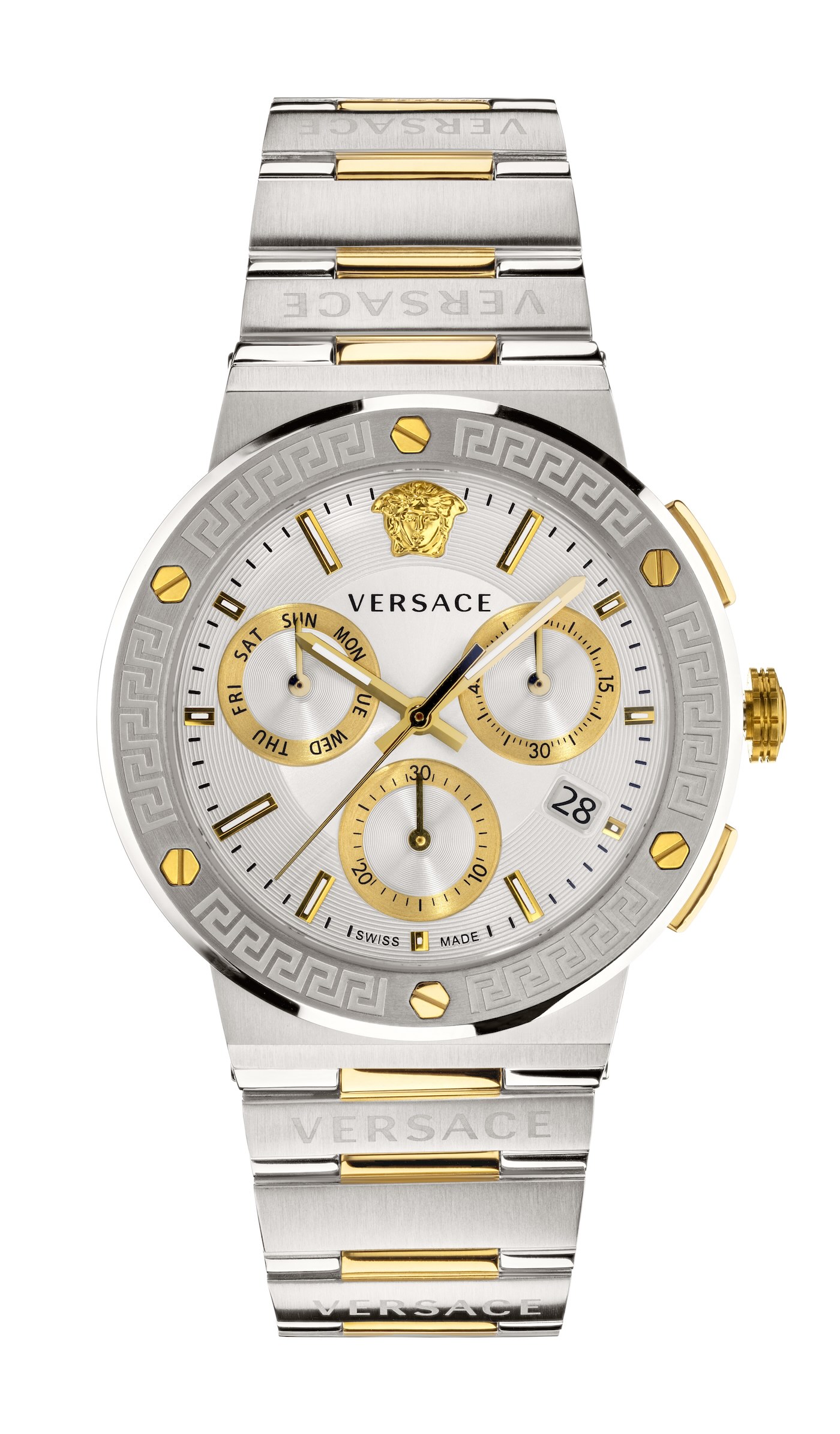 Versace Goes Bold and The Chrono With aBlogtoWatch Logo | Greca Gold