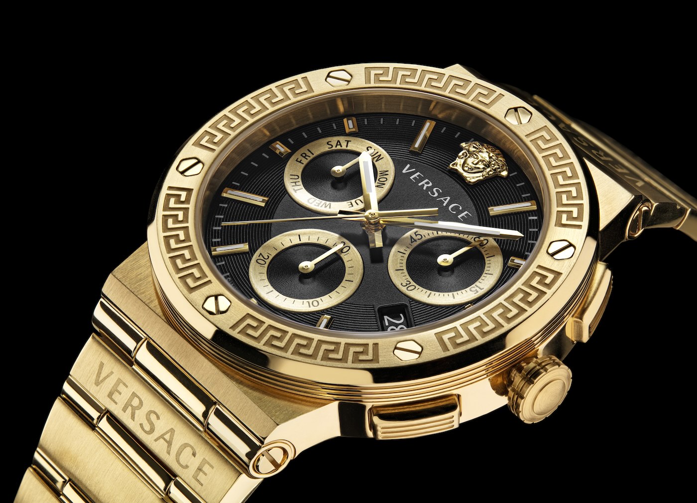 Versace Goes Bold and With aBlogtoWatch Greca | Gold Chrono Logo The