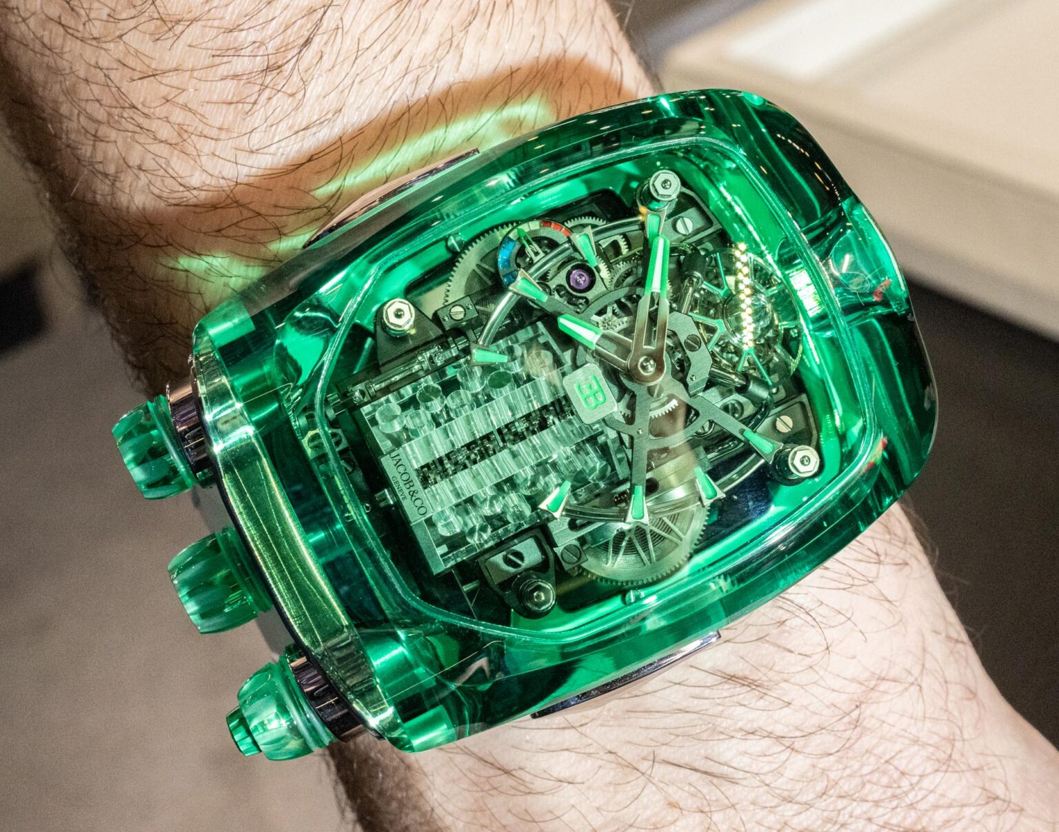 Hands-On: Jacob & Co. Bugatti Chiron Sapphire Green Crystal Watch