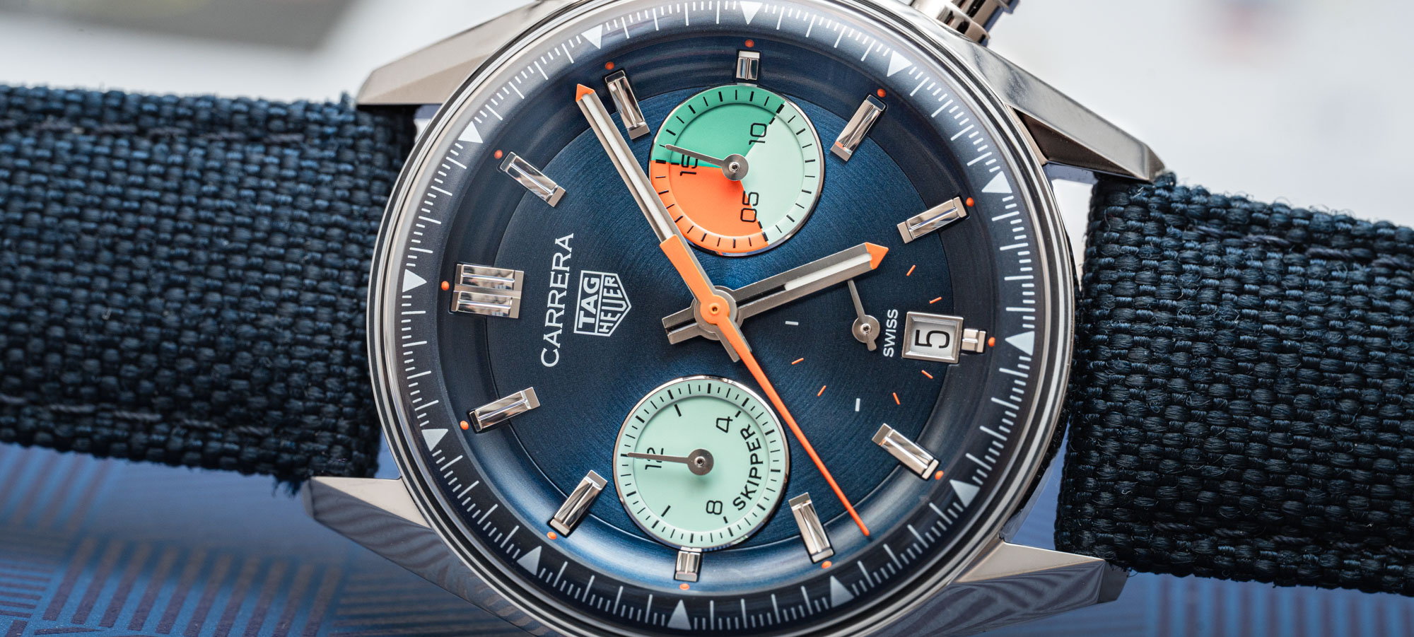 Tag Heuer Carrera Chronograph Glassbox Blue Dial Leather Strap
