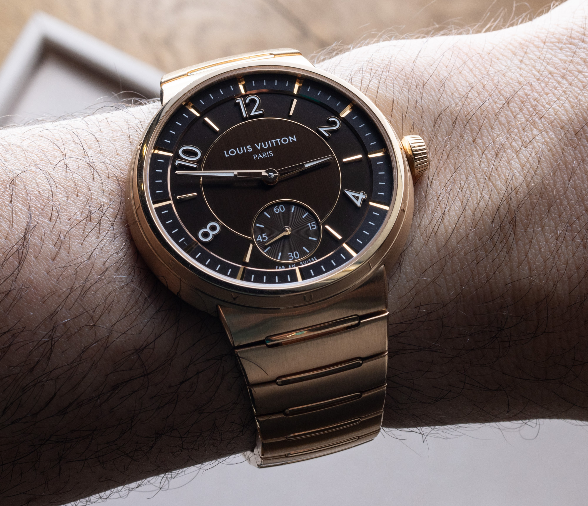 Louis Vuitton - Tambour GMT with Brown Dial and Dark Brown Leather Band and  Deployant Clasp and Original Box